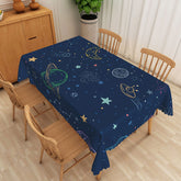 Aperturee Celestial Galaxy Tablecloth in Navy Blue with Stars and Planets, for Space Themed Birthday or Nursery Decor